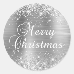 Sticker Rond Joyeux Noël pailleté argenté