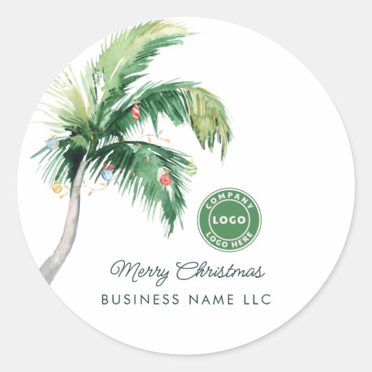 Sticker Rond Joyeux Noël Palm Tree Coastal Business Logo (Devant)