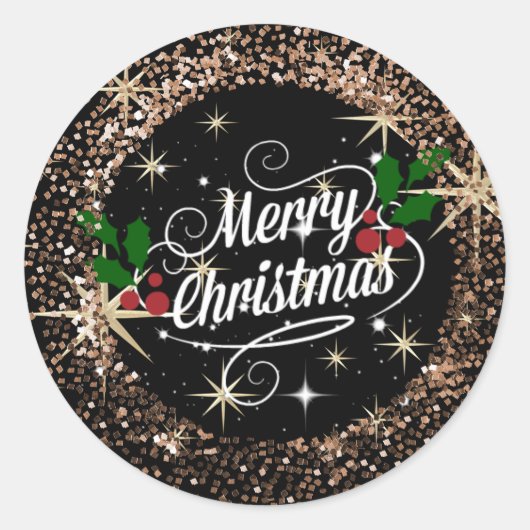 Sticker Rond Joyeux Noël, parties scintillant et joie (Devant)