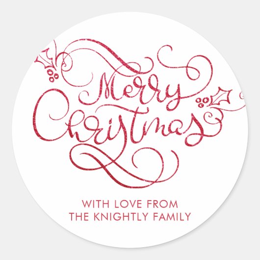 Sticker Rond Joyeux Noël Parties scintillant rouge Typographie (Devant)