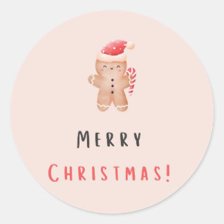 Sticker Rond Joyeux Noël Pastel Pain d'épices rose
