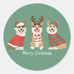 Sticker Rond Joyeux Noël Pembroke Welsh Corgi Chiens