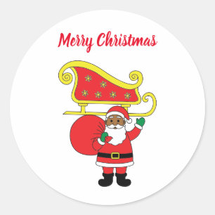 Sticker Rond Joyeux Noël Père Noël Africain Américain