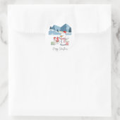 Sticker Rond Joyeux Noël Père Noël Chat et Snowman (Sac)