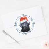 Sticker Rond Joyeux Noël Père Noël Chien Black Labrador (Enveloppe)