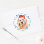 Sticker Rond Joyeux Noël Père Noël Chien Golden Retriever (Enveloppe)