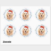 Sticker Rond Joyeux Noël Père Noël Chien Golden Retriever (Feuille)