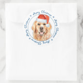 Sticker Rond Joyeux Noël Père Noël Chien Golden Retriever (Sac)