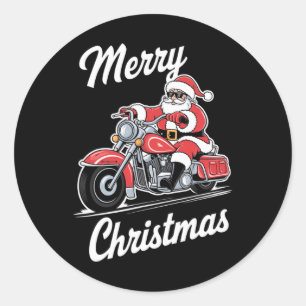 Sticker Rond Joyeux Noël Père Noël équitation Moto Moto Love