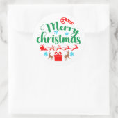 Sticker Rond Joyeux Noël : Père Noël et son daube et renne (Sac)