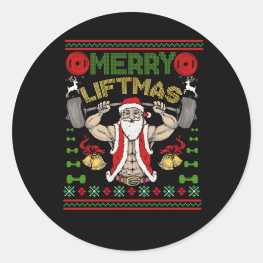 Sticker Rond Joyeux Noël Père Noël Fitness Fitness Weightli (Devant)
