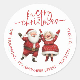 Sticker Rond Joyeux Noël Père Noël Mme Claus Retour Adresse