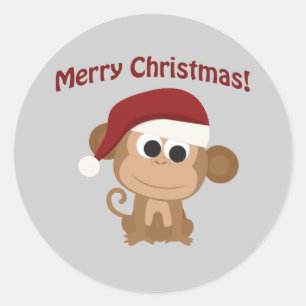 Sticker Rond Joyeux Noël! Père Noël Monkey