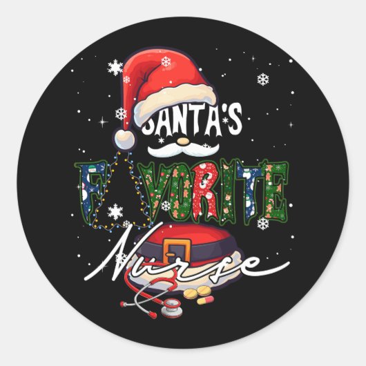 Sticker Rond Joyeux Noël Père Noël Préférée infirmière sage-fem (Devant)