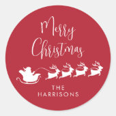 Sticker Rond Joyeux Noël Père Noël Reindeer Sleigh Red (Devant)
