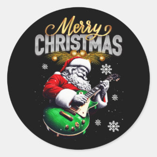 Sticker Rond Joyeux Noël Père Noël Rocker Guitare Joueur G
