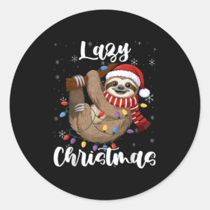 Sticker Rond Joyeux Noël Père Noël Slothmas Lazy