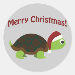 Sticker Rond Joyeux Noël ! Père Noël Turtle