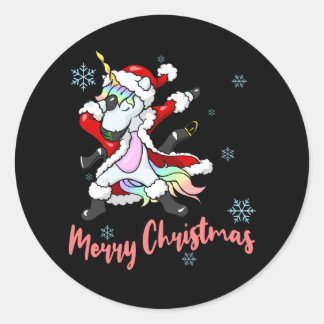 Sticker Rond Joyeux Noël Père Noël Unicorn