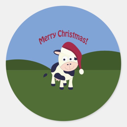 Sticker Rond Joyeux Noël Père Noël Vache (Devant)