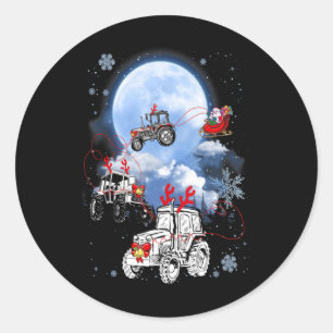 Sticker Rond Joyeux Noël Père Noël Voyage Camion Traîneau Xmas