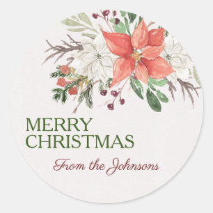 Sticker Rond Joyeux Noël personnalisé Ajouter un nom aquarell