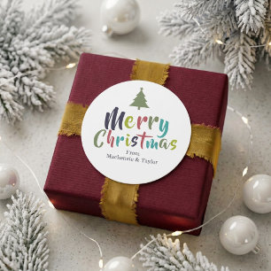 Sticker Rond Joyeux Noël Personnalisé Coloré Amusant