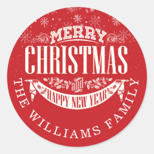 Sticker Rond Joyeux Noël personnalisé et une bonne année