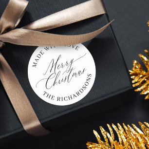 Sticker Rond Joyeux Noël Personnalisé Fabriqué Avec Amour Blanc