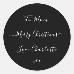 Sticker Rond Joyeux Noël personnalisé noir et blanc