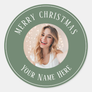 Sticker Rond Joyeux Noël personnalisé pour les cartes photo