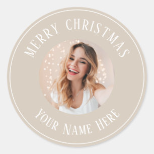 Sticker Rond Joyeux Noël personnalisé pour les cartes photo