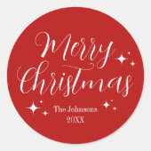 Sticker Rond Joyeux Noël Personnalisé Red Script (Devant)