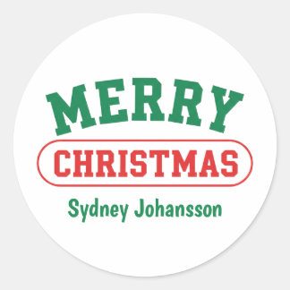 Sticker Rond Joyeux Noël Personnalisé Rétro Nom Personnalisé