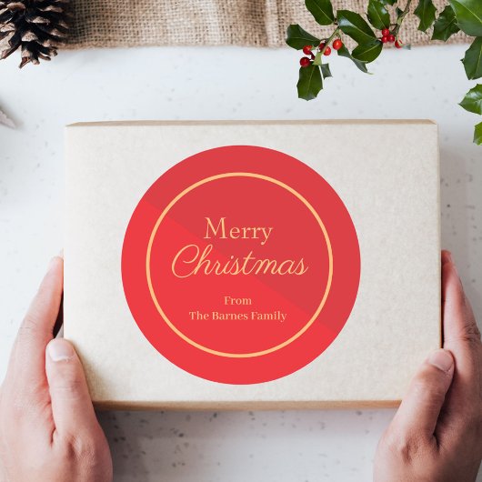 Sticker Rond Joyeux Noël Personnalisé Rouge Et Or