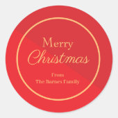 Sticker Rond Joyeux Noël Personnalisé Rouge Et Or (Devant)