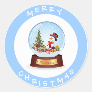 Sticker Rond Joyeux Noël personnalisé Snowman Snowglobe