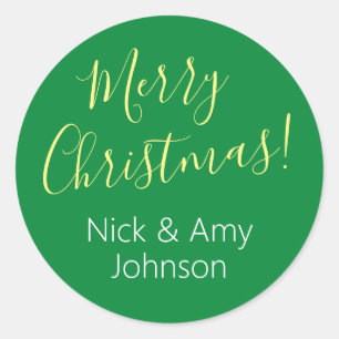 Sticker Rond "Joyeux Noël" Personnaliser Noms/Vert