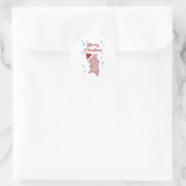 Sticker Rond Joyeux Noël Piglet Cochon Neige hiver (Sac)
