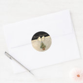 Sticker Rond Joyeux Noël, Pine Tree Orange, Snowflakes, Bow (Enveloppe)