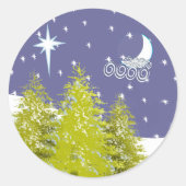 Sticker Rond Joyeux Noël Pines Lune et étoiles (Devant)