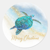 Sticker Rond Joyeux Noël Plage Tortue côtière (Devant)
