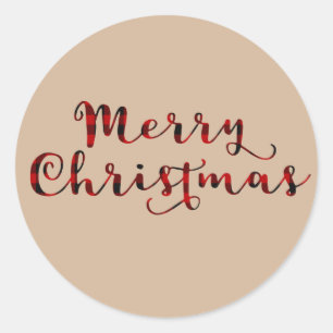 Sticker Rond Joyeux Noël Plaid Rouge de Buffalo pour les Fêtes