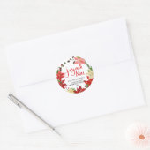 Sticker Rond Joyeux Noel Poinsettia Wreath Return Adresse (Enveloppe)