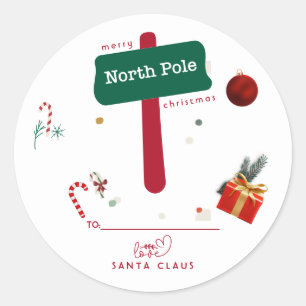 Sticker Rond Joyeux Noël Pôle Nord Père Noël 