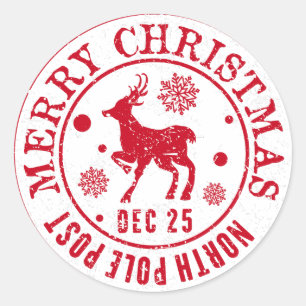 Sticker Rond Joyeux Noël Pôle Nord Timbre