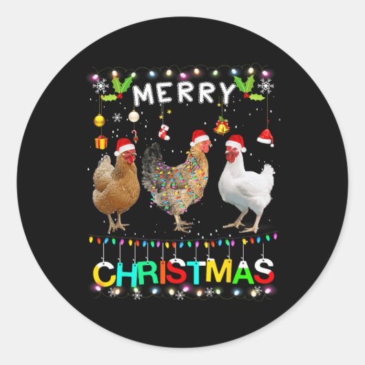 Sticker Rond Joyeux Noël Poulet de Noël Feu de Noël Feu de Noël (Devant)