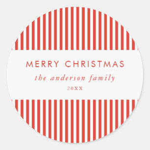 Sticker Rond Joyeux Noël rayures rouges et blanches modernes