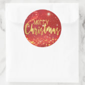 Sticker Rond Joyeux Noël, Red Bokeh, Gold et White Lights (Sac)