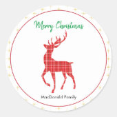 Sticker Rond Joyeux Noël Red Plaid Reindeer Gold Star (Devant)